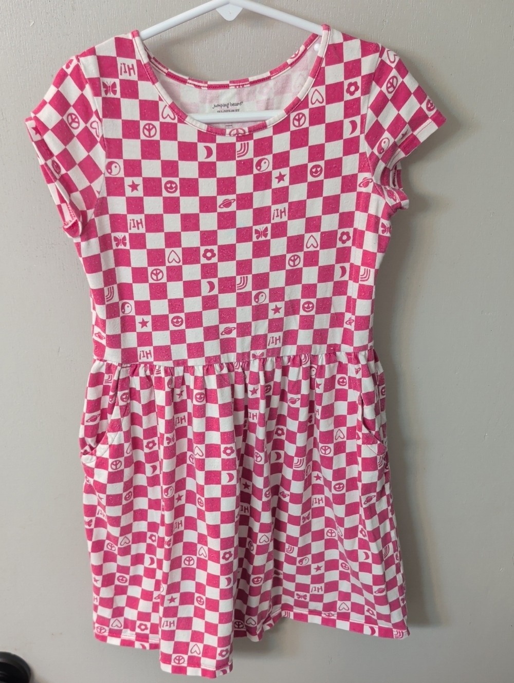 jumping beans Pink & White Checker Knit Dress with Pockets